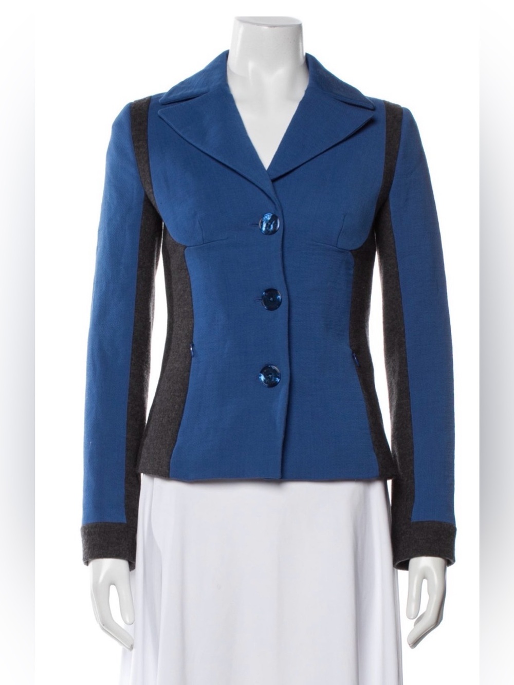 Emilio Pucci Vintage 2000s Y2K Blue Color Block Virgin Wool Blazer Jacket EUC S
